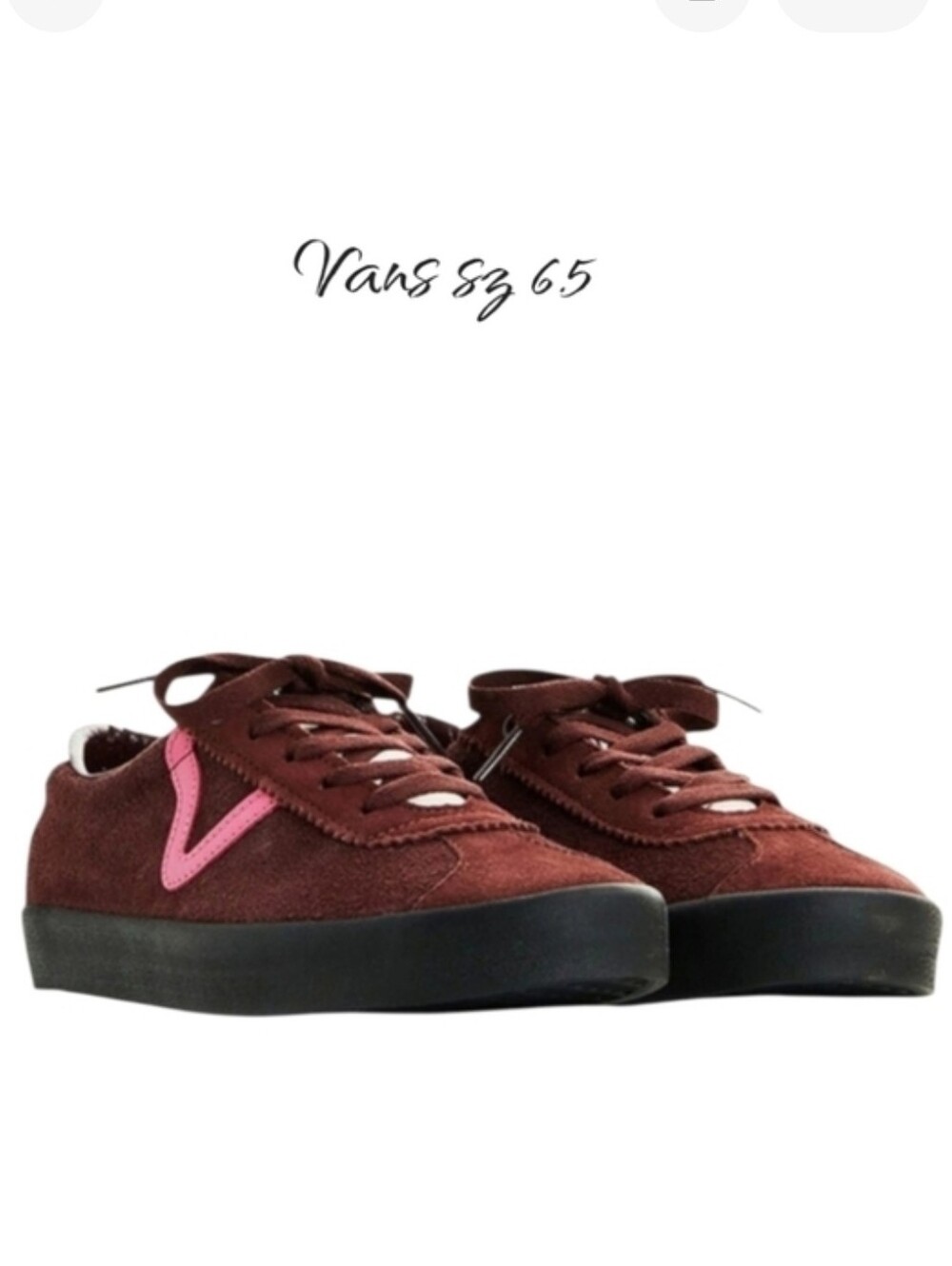 Vans Sport Low Burgundy Suede Sneaker Size 6.5 New Pink V Stripe Black Sole
